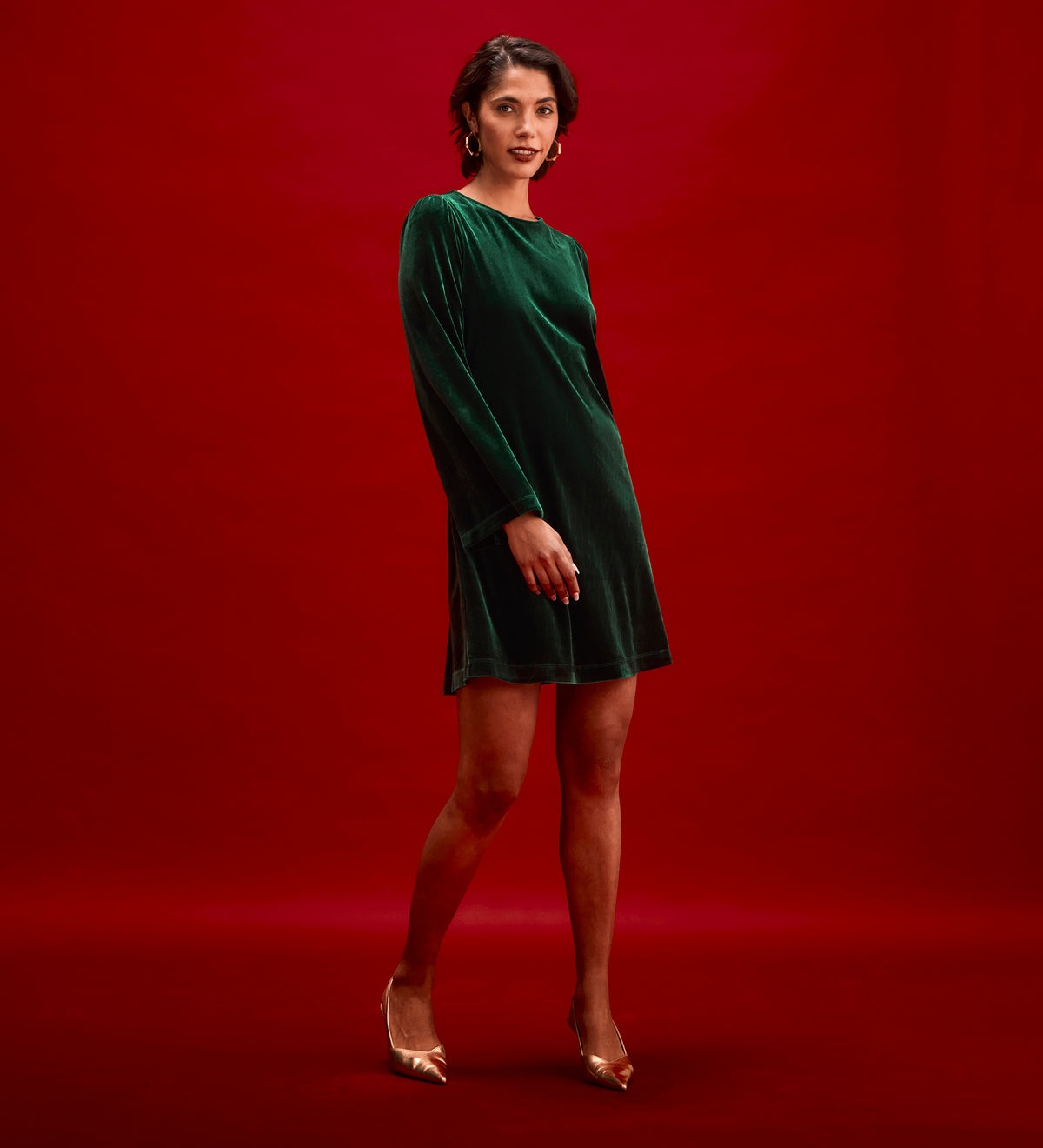 Hattie Bottle Green Velvet Short Dress