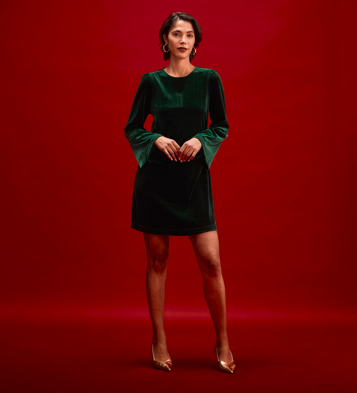 Hattie Bottle Green Velvet Short Dress