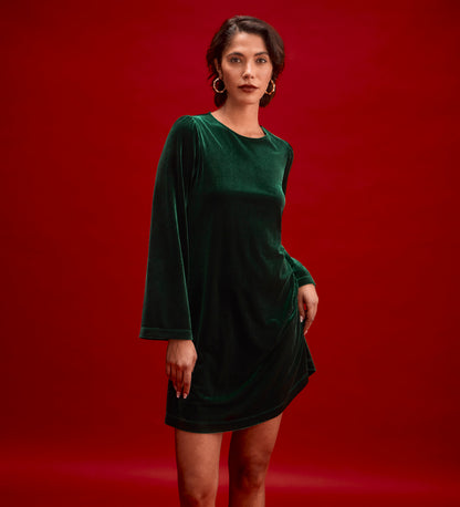 Hattie Bottle Green Velvet Short Dress