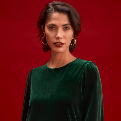 Hattie Bottle Green Velvet Short Dress