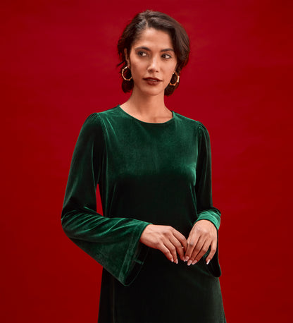 Hattie Bottle Green Velvet Short Dress