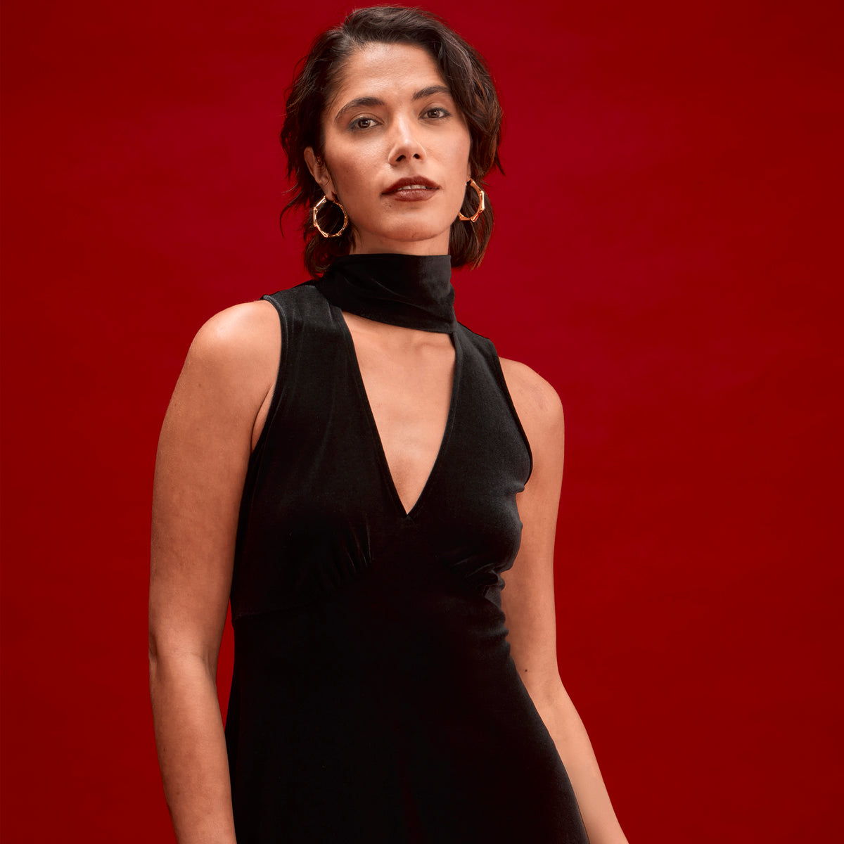 Ophelia Black Velvet Tie Neck Maxi Dress