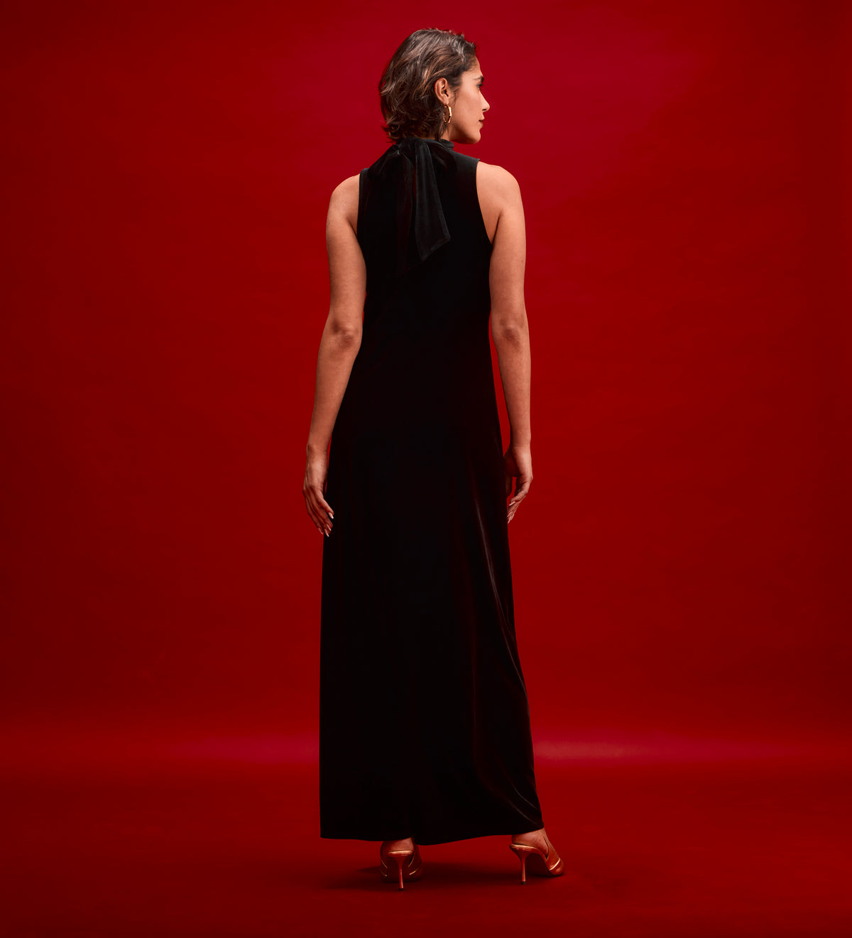 Ophelia Black Velvet Tie Neck Maxi Dress