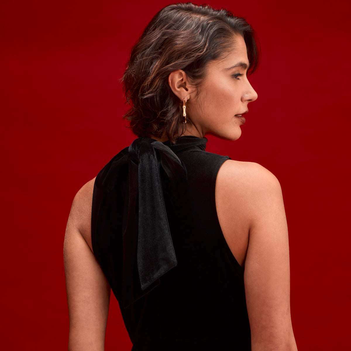 Ophelia Black Velvet Tie Neck Maxi Dress