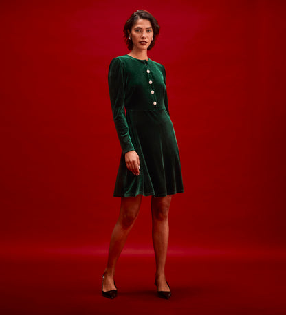 Rae Bottle Green Velvet Short Dress
