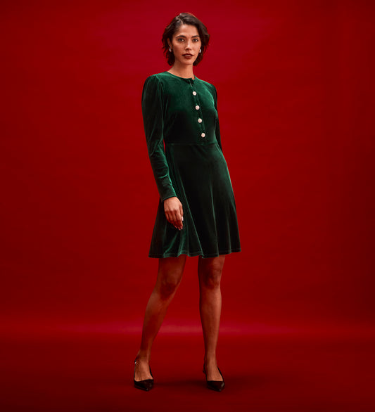 Rae Bottle Green Velvet Short Dress