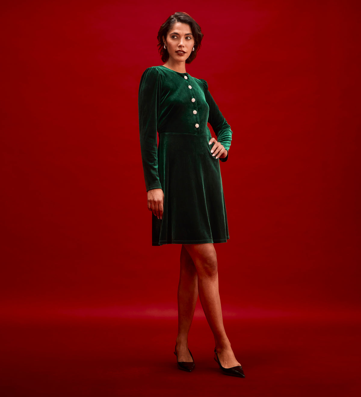 Rae Bottle Green Velvet Short Dress