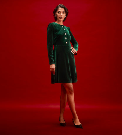 Rae Bottle Green Velvet Short Dress