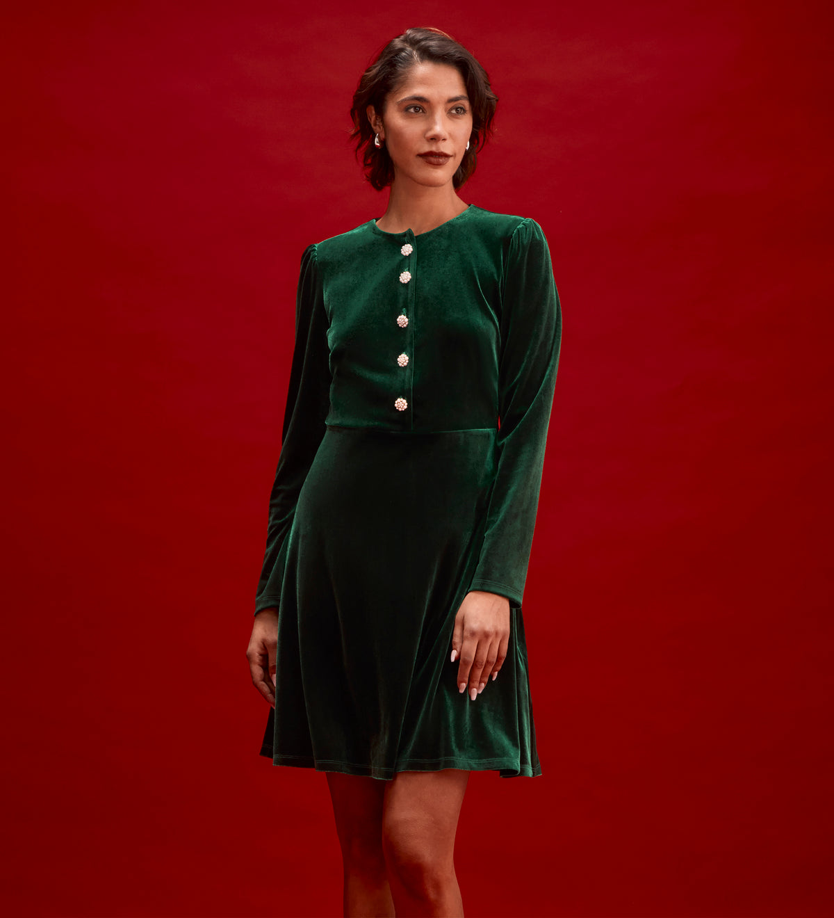 Rae Bottle Green Velvet Short Dress