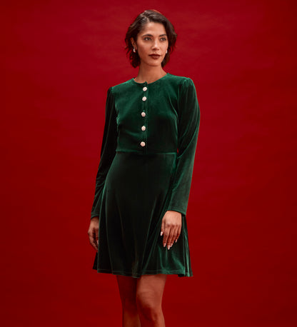 Rae Bottle Green Velvet Short Dress