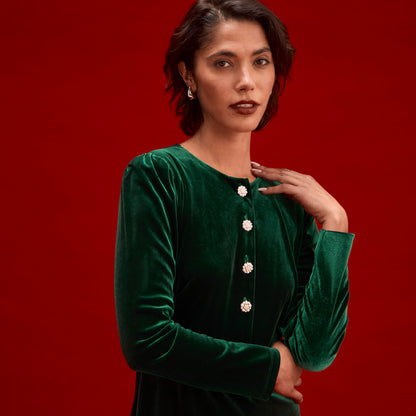 Rae Bottle Green Velvet Short Dress