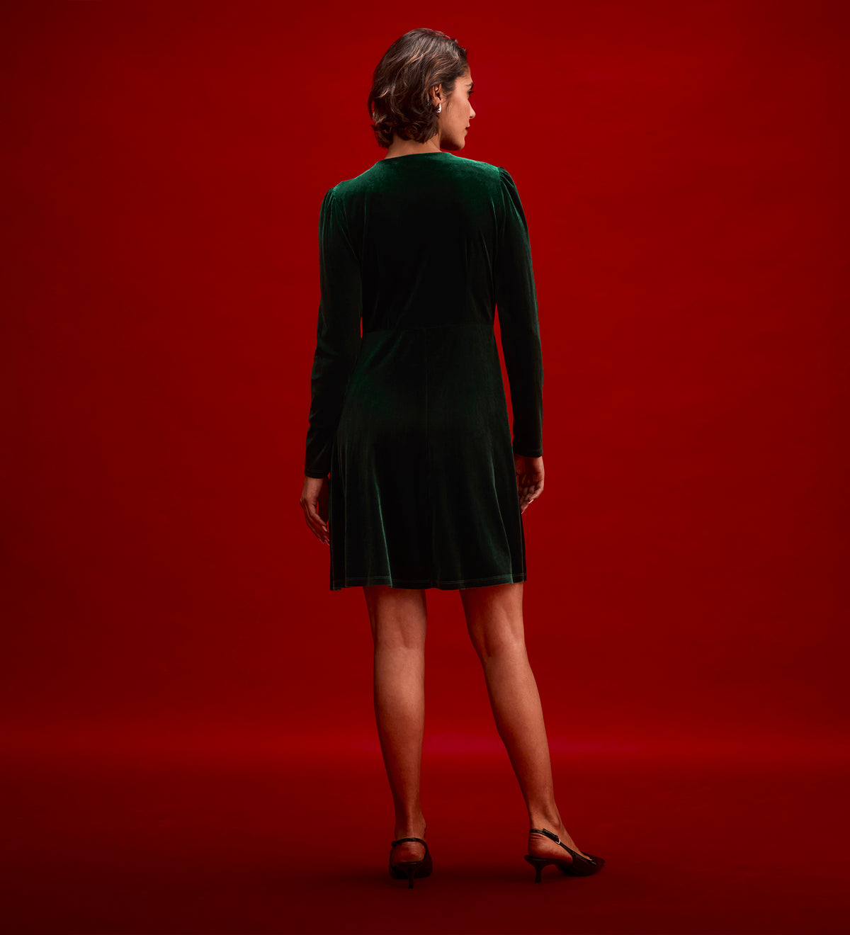 Rae Bottle Green Velvet Short Dress