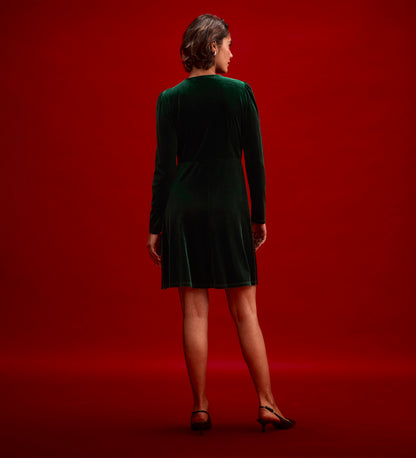 Rae Bottle Green Velvet Short Dress