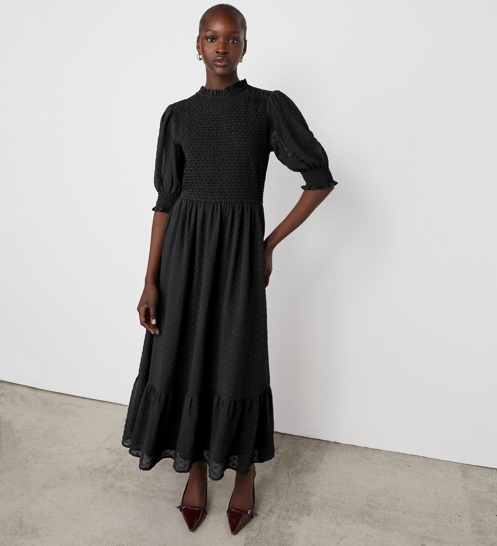 Amelia Black Chiffon Dress – Finery London