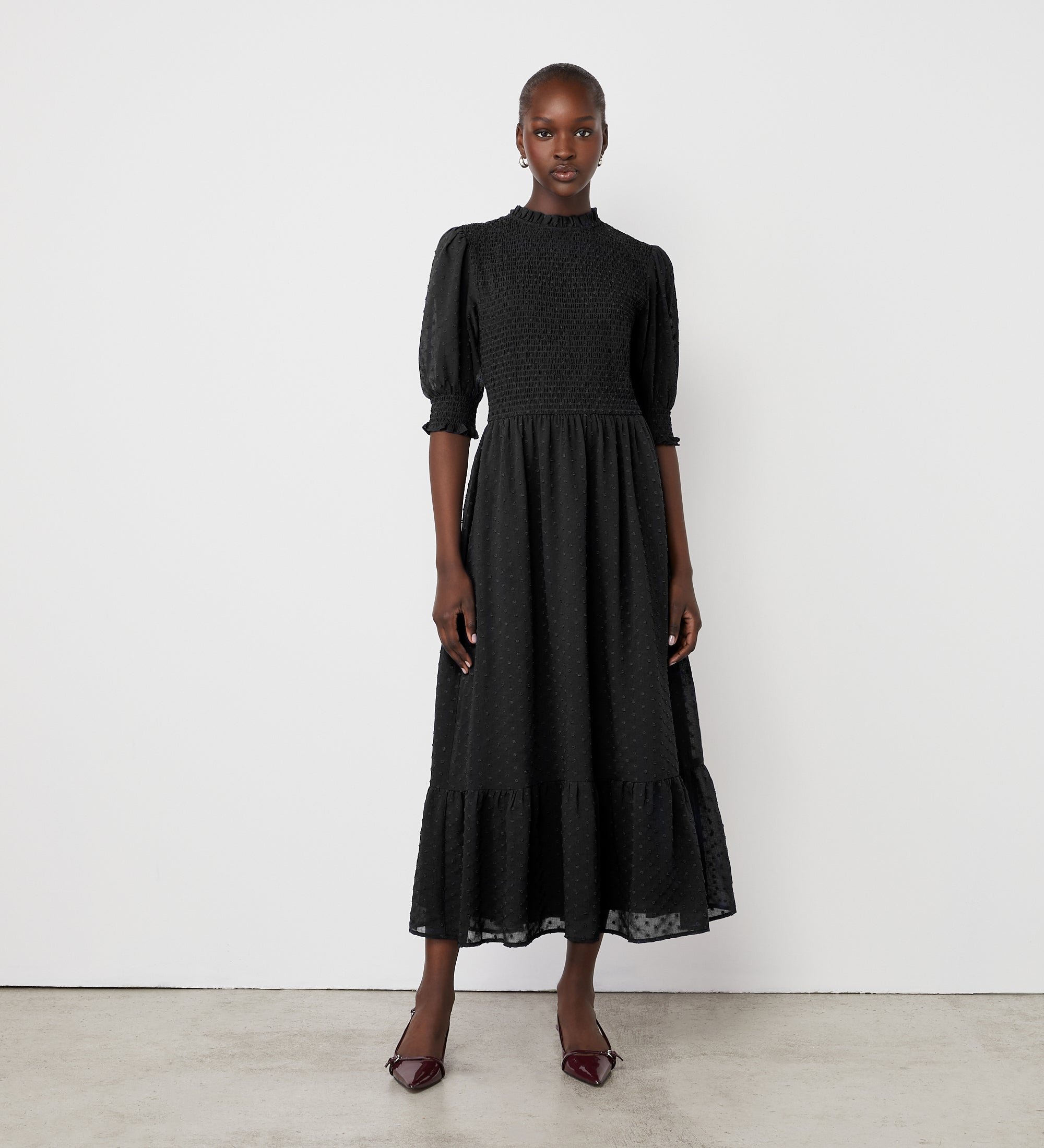 Amelia Black Chiffon Dress – Finery London