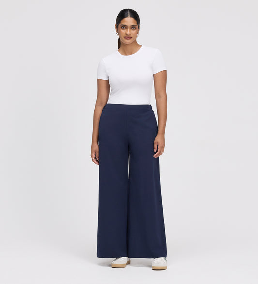 Apollo Navy Wide Leg Tailored Trousers