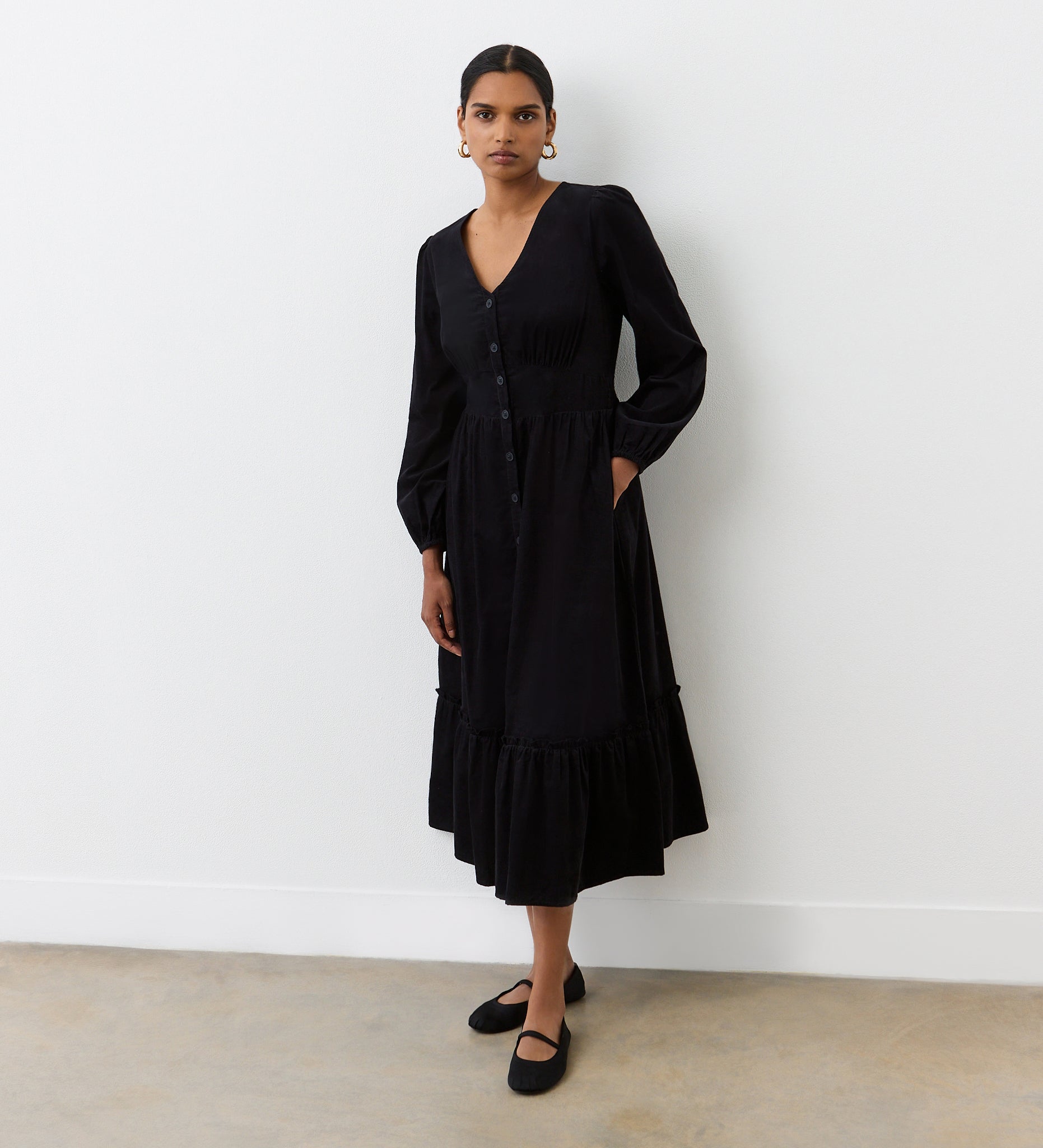 Arizona Black Corduroy Midi Dress – Finery London