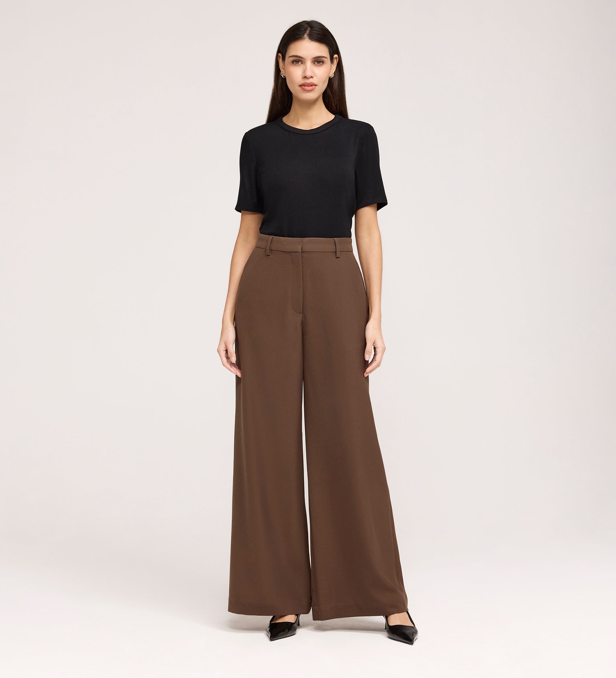 Addie Mushroom Gaberdine Twill Wide Leg Trousers | Finery London