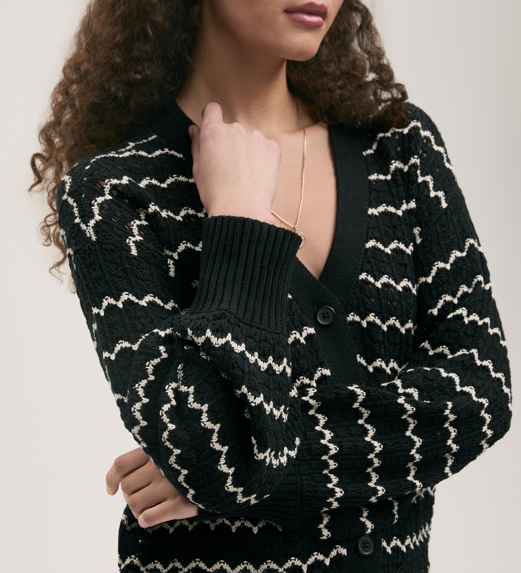 Alena Black Crochet Cardigan – Finery London