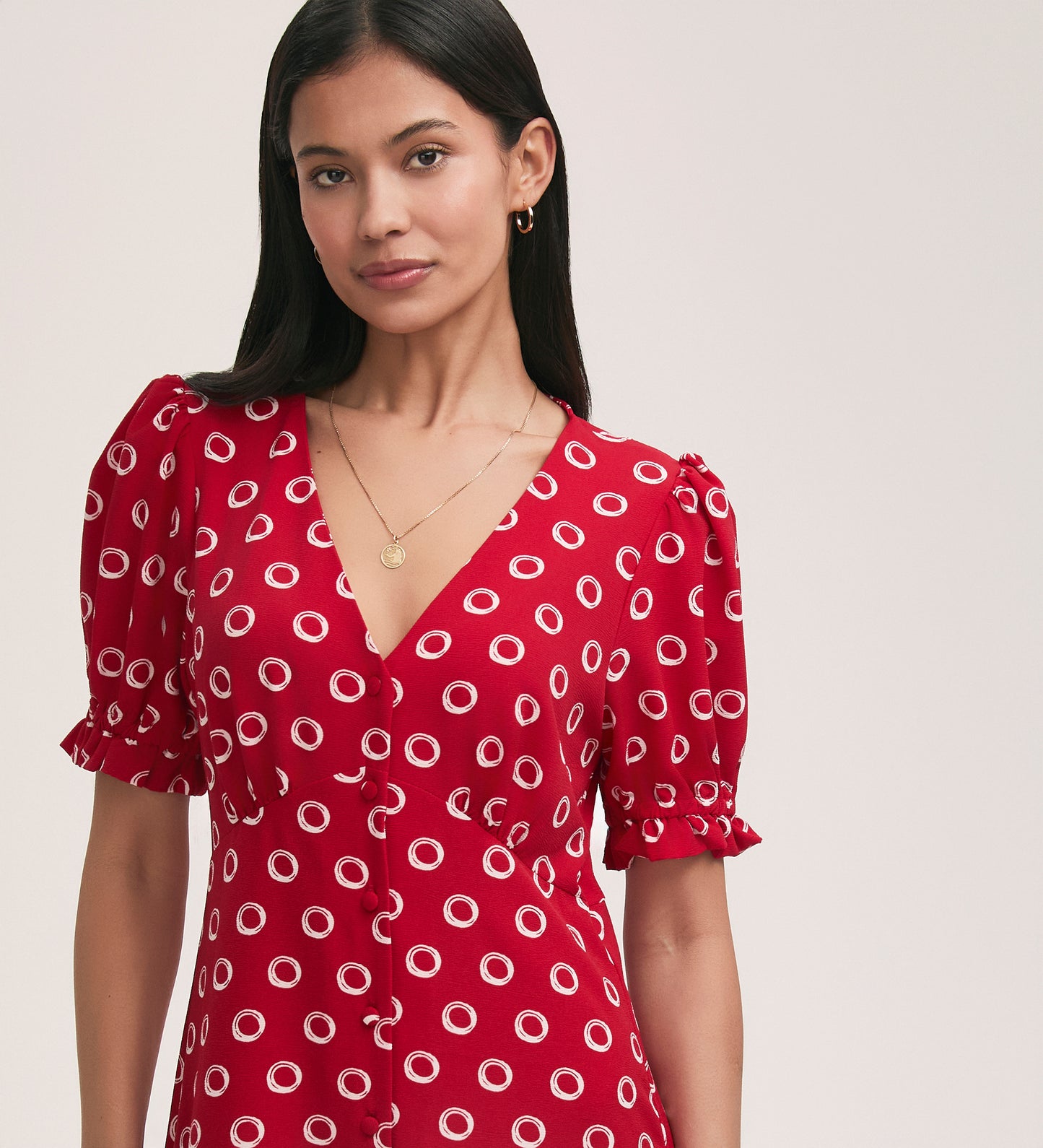 Alia Red Polka Dot Crepe Midi Dress