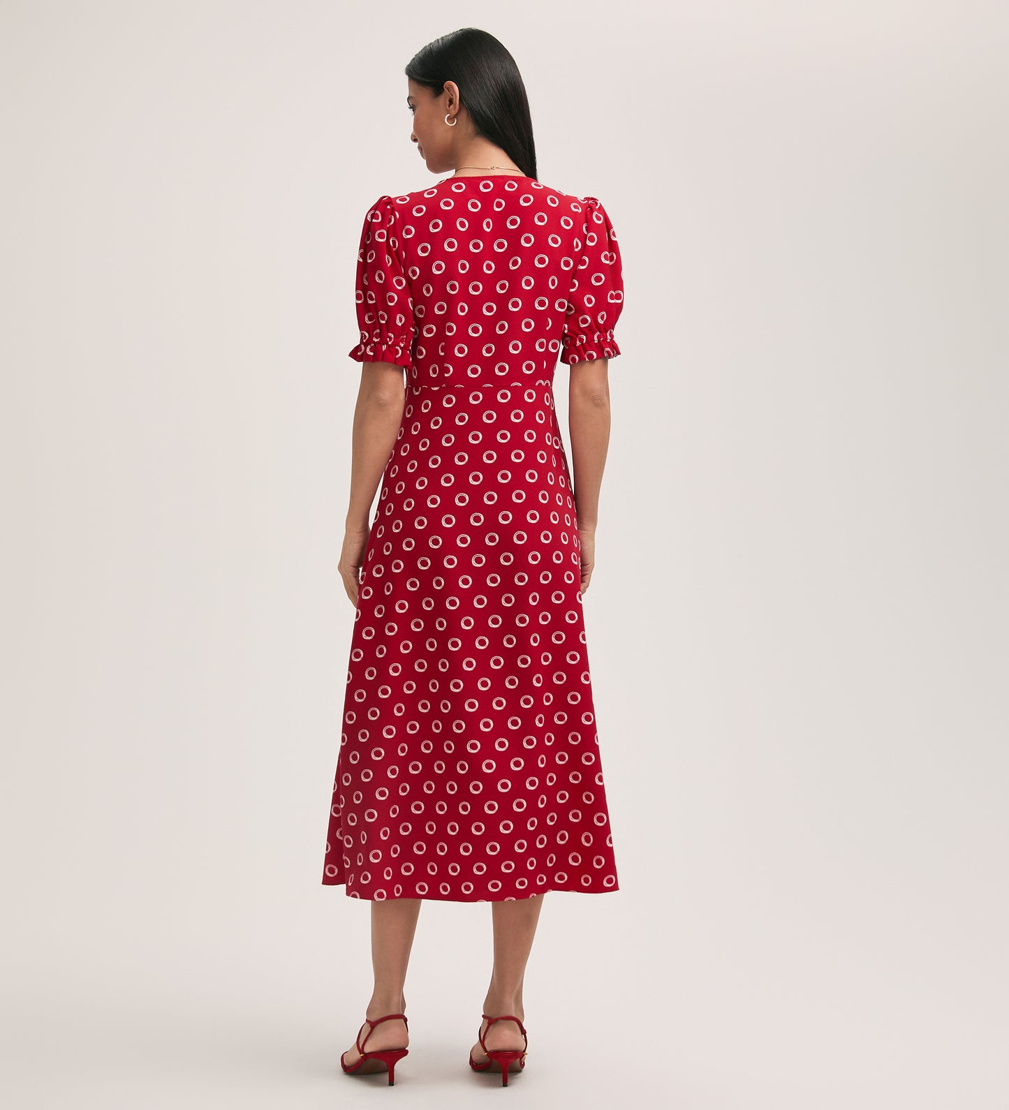 Alia Red Polka Dot Crepe Midi Dress