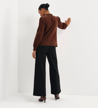 Alicia Brown Corduroy Lace Trim Pintuck Top