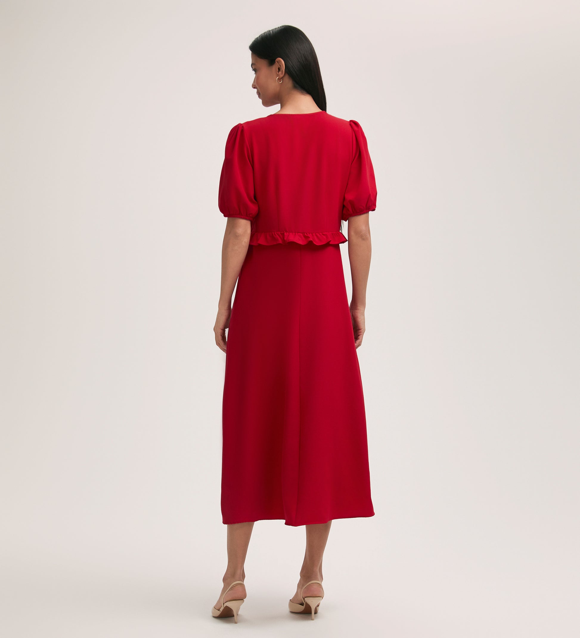 Anika Red Crepe Midi Tea Dress – Finery London