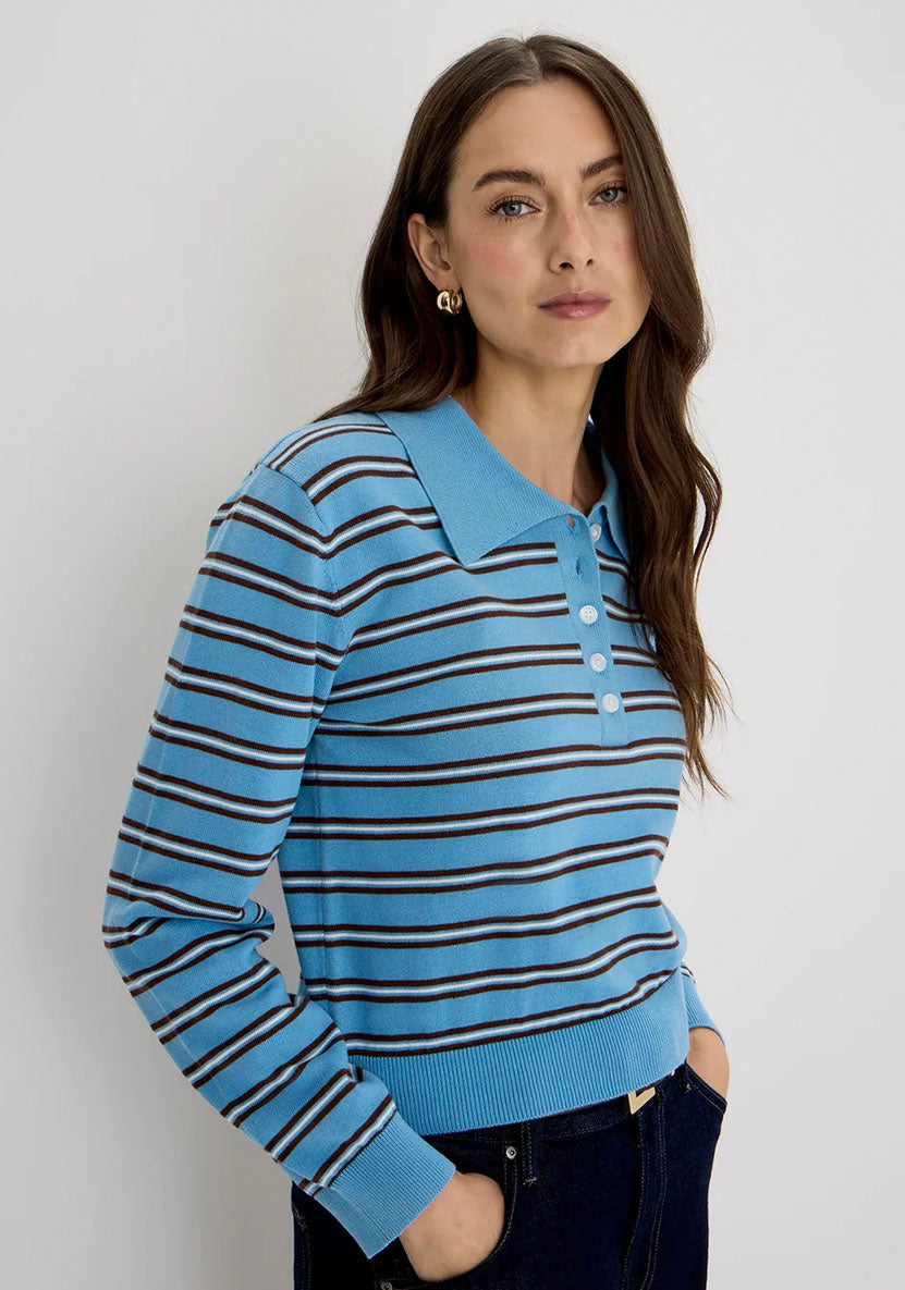 Selene Blue Stripe Organic Cotton Polo Neck Jumper