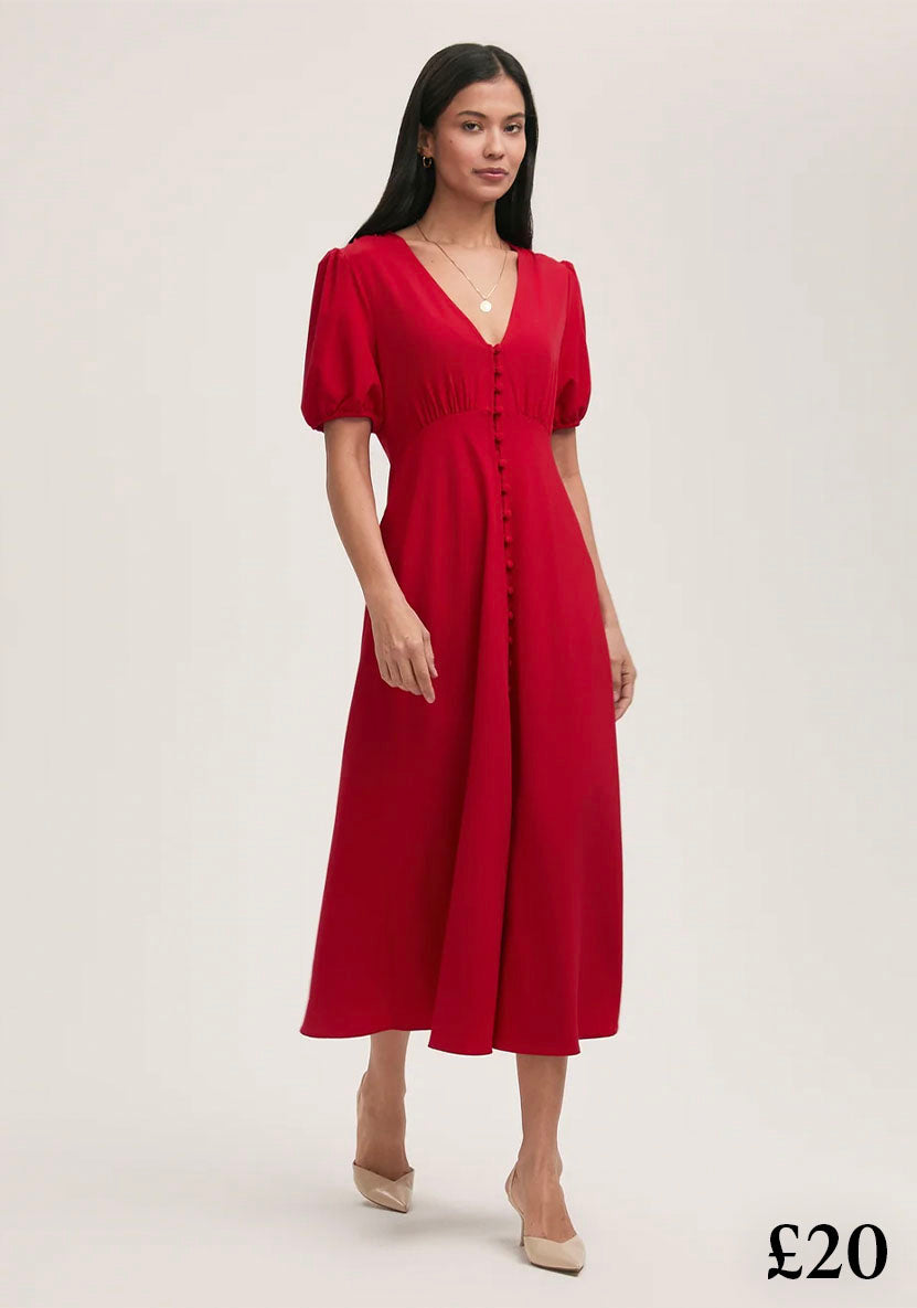 Robyn Red Crepe Midi Tea Dress