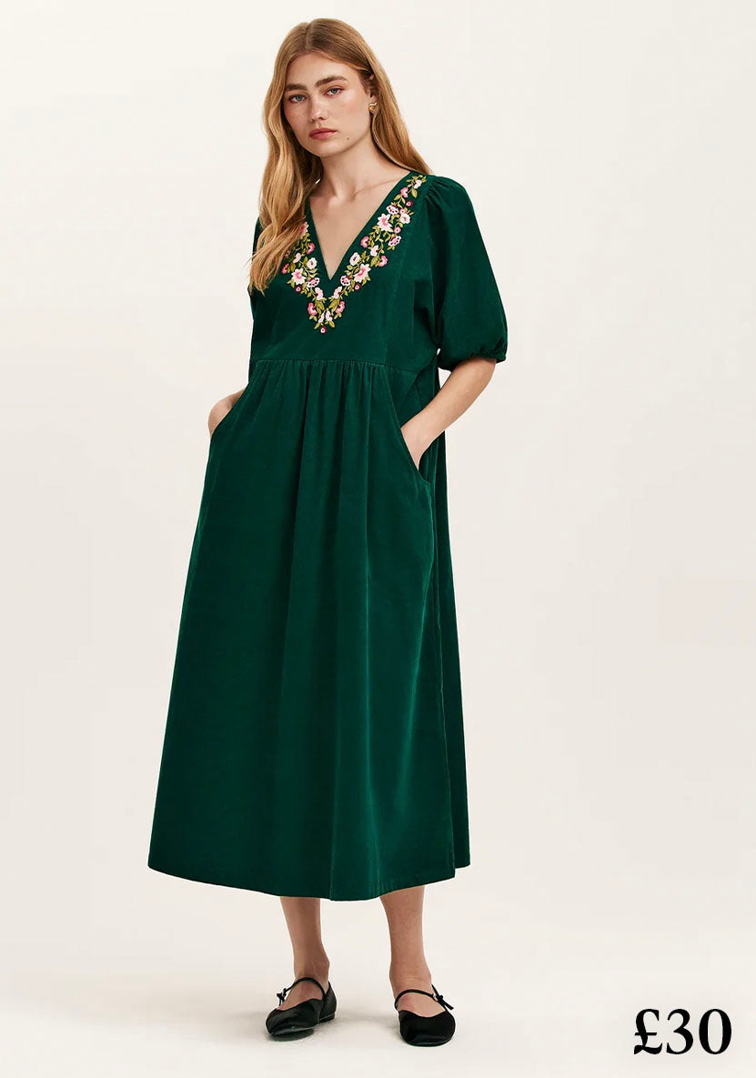 Chloe Bottle Green Corduroy Midi