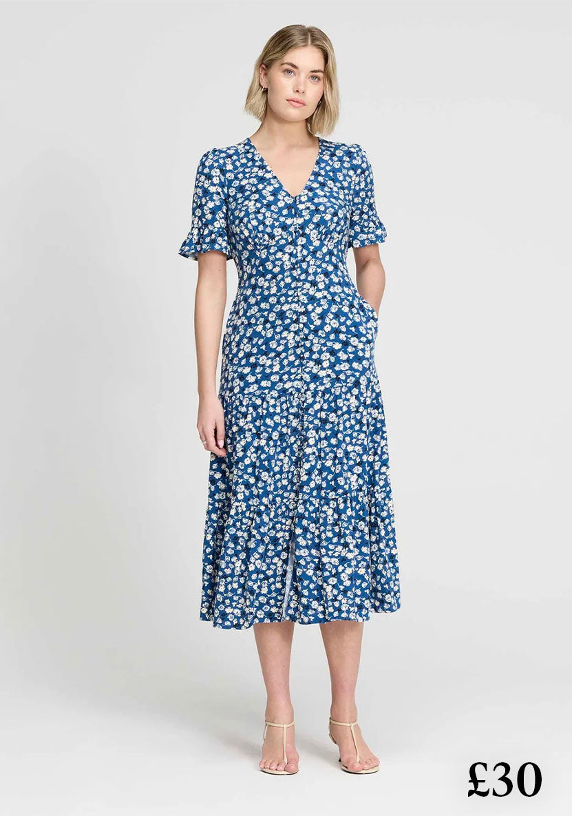 Sinead Navy Ditsy Tiered Midi Dress