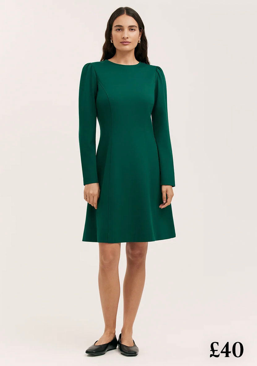 Eva Bottle Green Ponte Jersey Short Dress