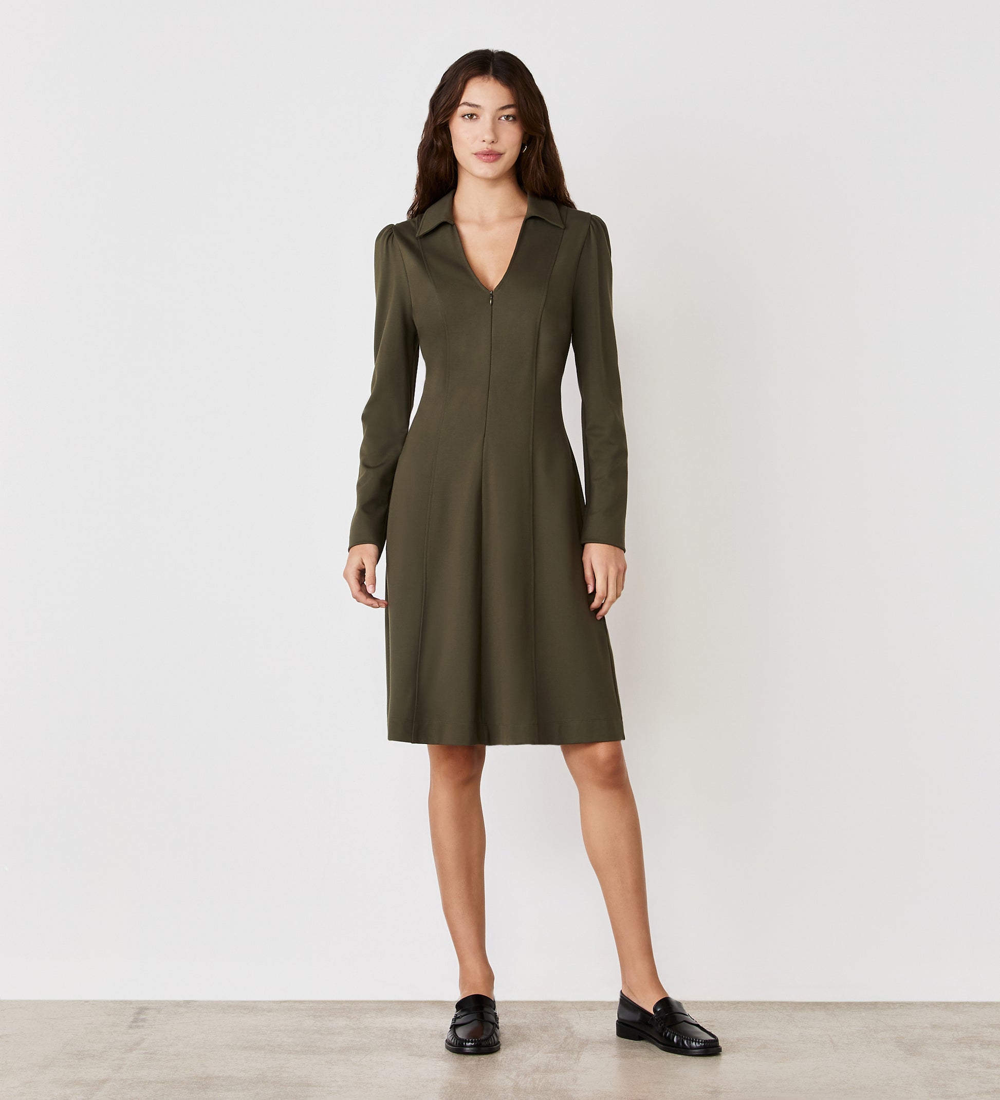 Bethany Khaki Ponte Jersey Knee Length Dress Finery London Bethany Khaki Ponte Jersey Knee Length Dress Finery London