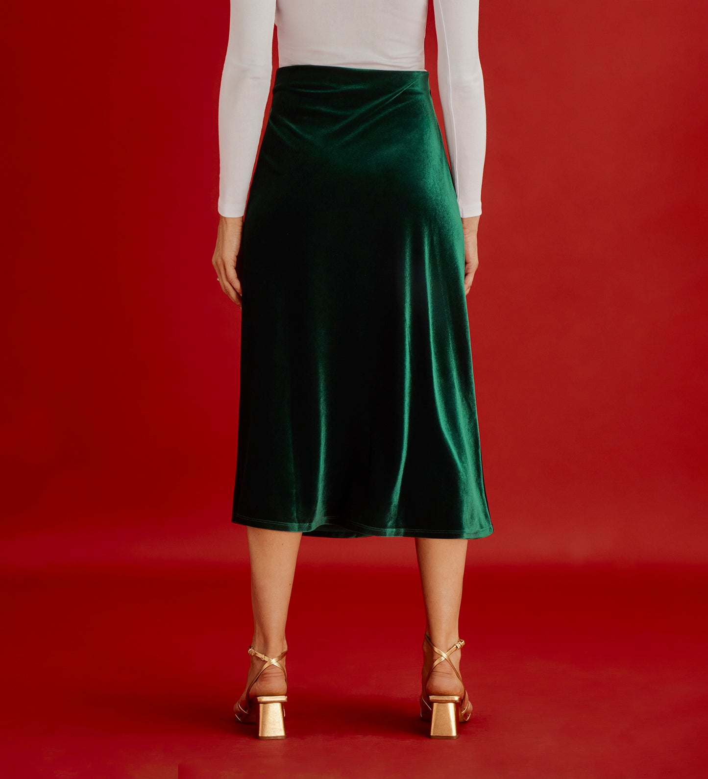 Bailey Bottle Green Jersey Velvet A-Line Midi Skirt