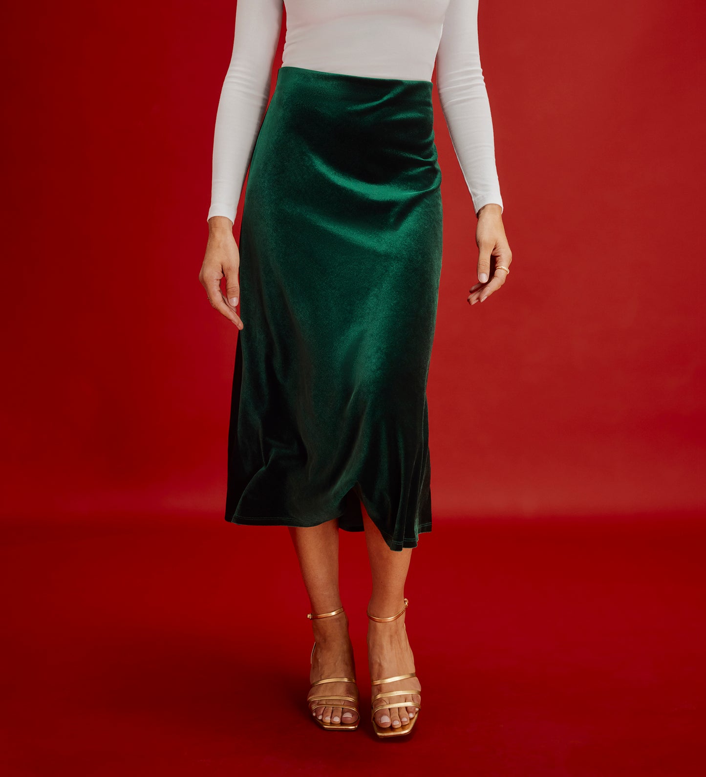 Bailey Bottle Green Jersey Velvet A-Line Midi Skirt