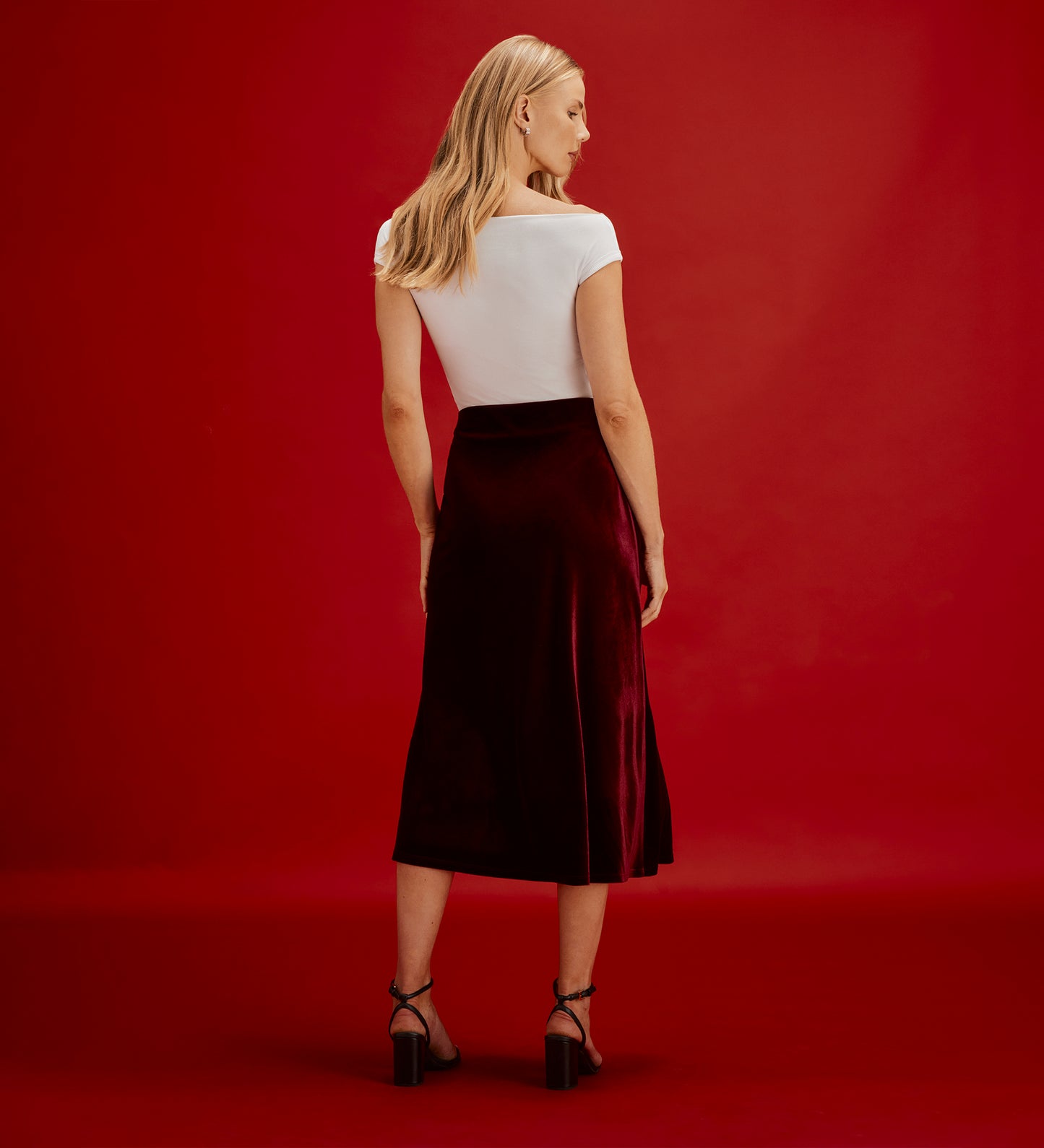 Bailey Burgundy Jersey Velvet A-Line Midi Skirt
