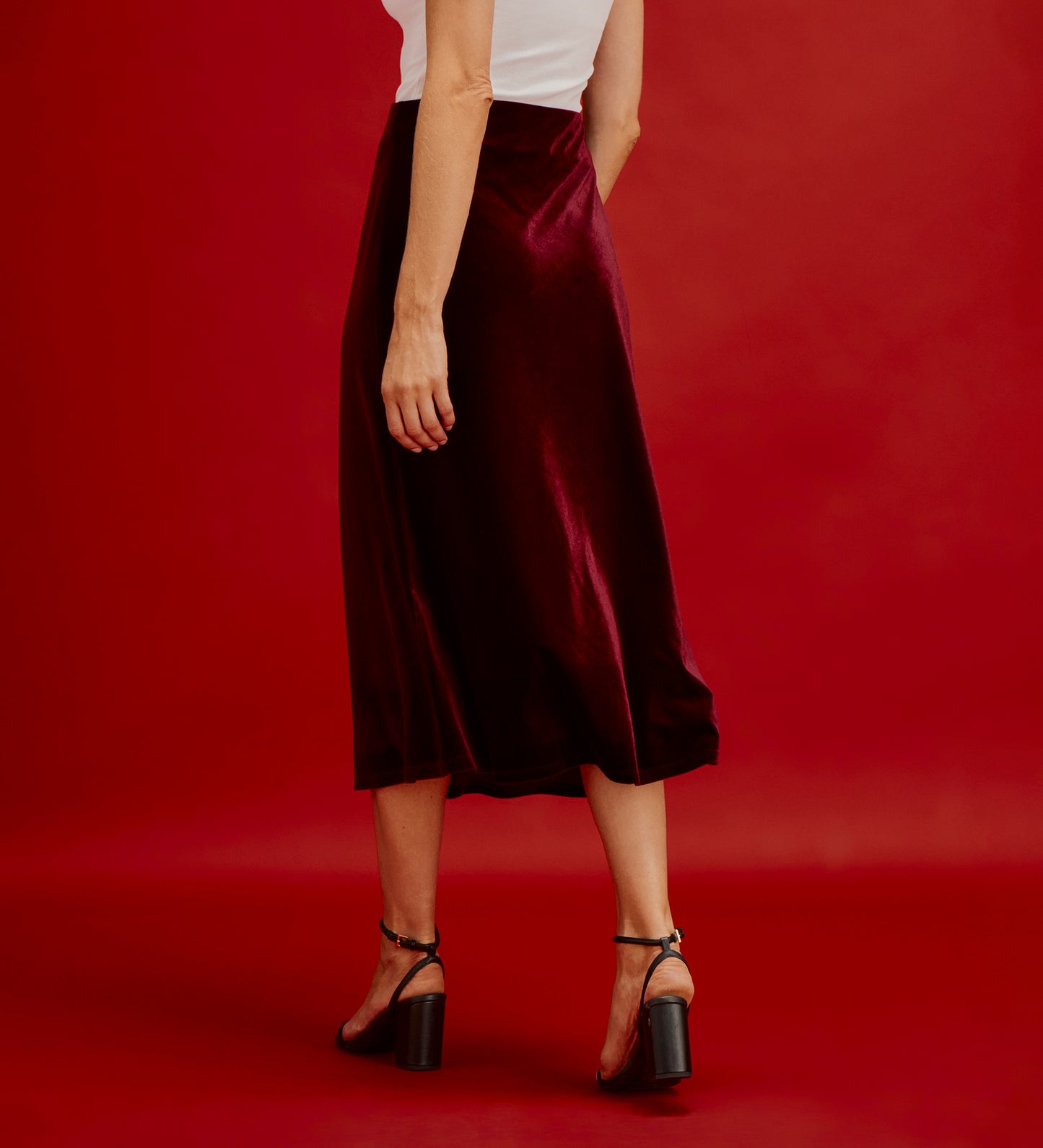 Bailey Burgundy Jersey Velvet A-Line Midi Skirt