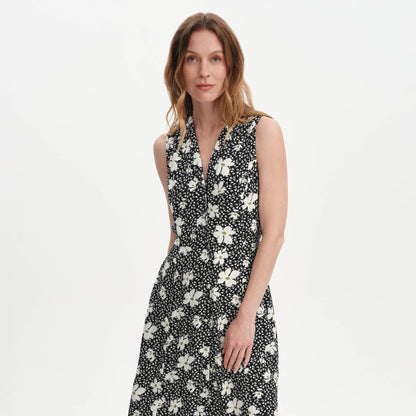 Beatrice Black Ditsy Sleeveless Midi Shirt Dress