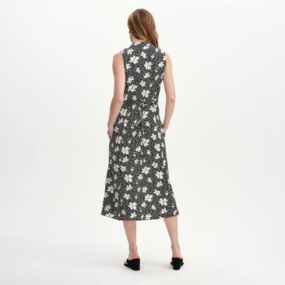 Beatrice Black Ditsy Sleeveless Midi Shirt Dress