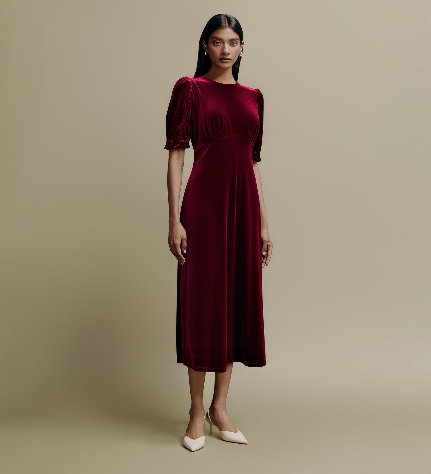 Mela Burgundy Velvet Midi Tea Dress