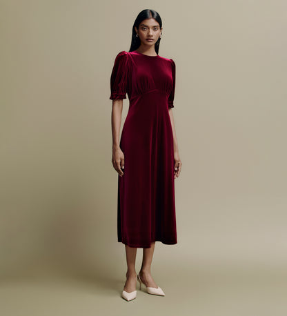 Mela Burgundy Velvet Midi Tea Dress