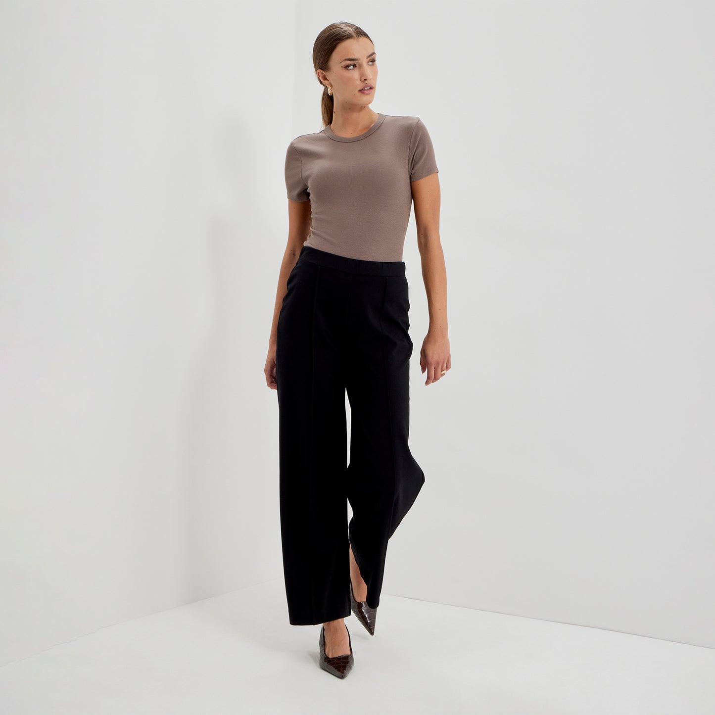 Caryl Black Ponte Jersey Wide Leg Trouser