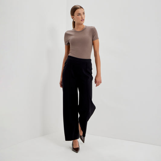 Caryl Black Ponte Jersey Wide Leg Trouser