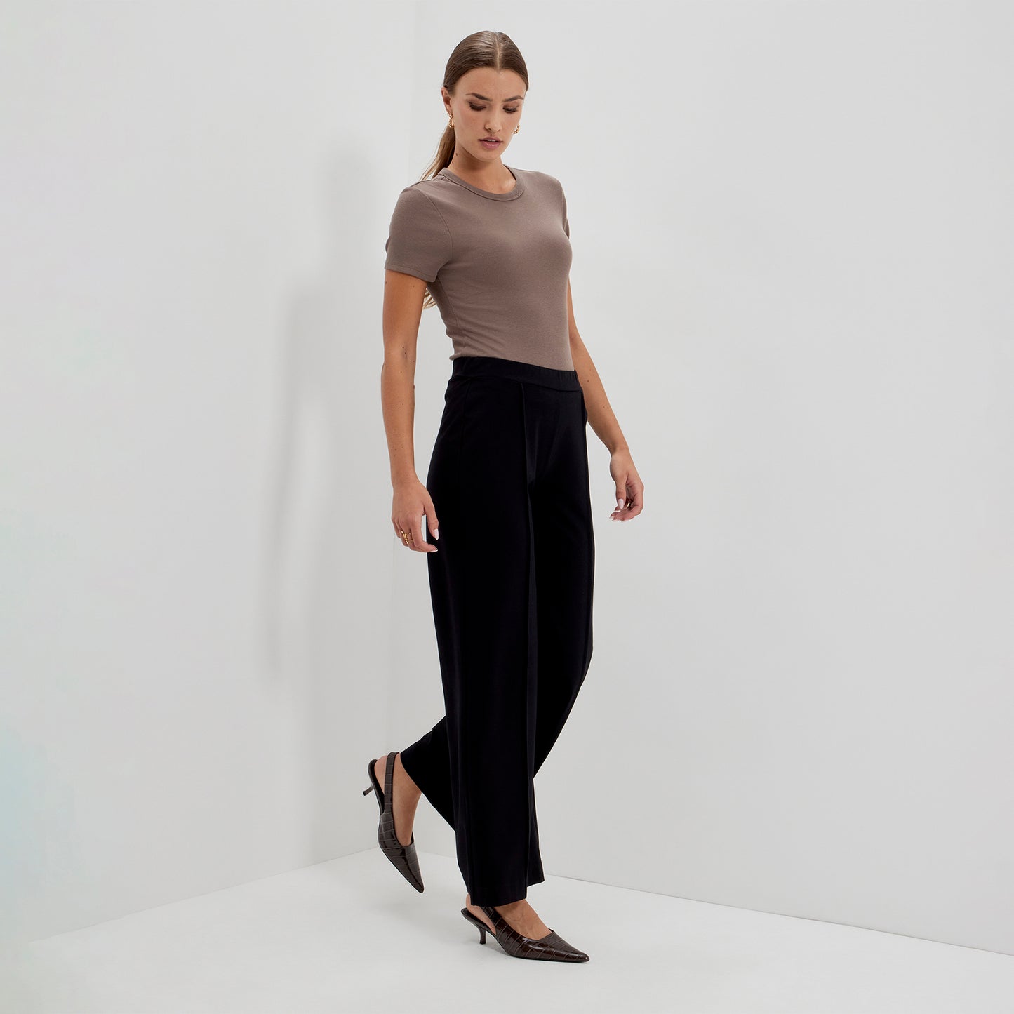 Caryl Black Ponte Jersey Wide Leg Trouser