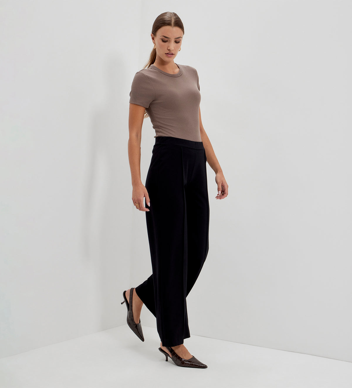 Caryl Black Ponte Jersey Wide Leg Trouser