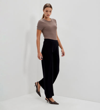 Caryl Black Ponte Jersey Wide Leg Trouser