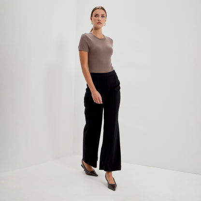 Caryl Black Ponte Jersey Wide Leg Trouser
