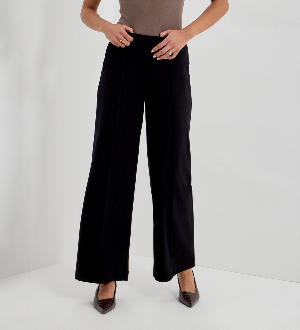 Caryl Black Ponte Jersey Wide Leg Trouser