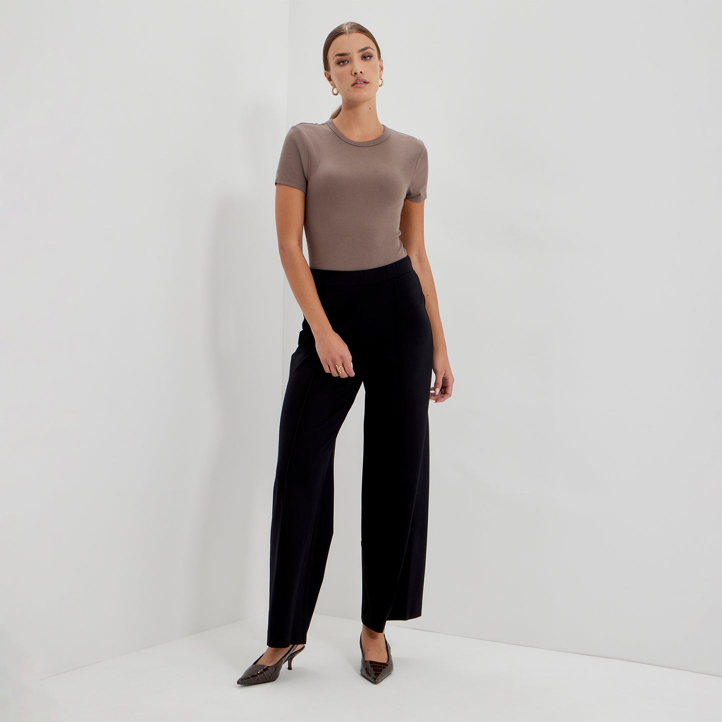 Caryl Black Ponte Jersey Wide Leg Trouser