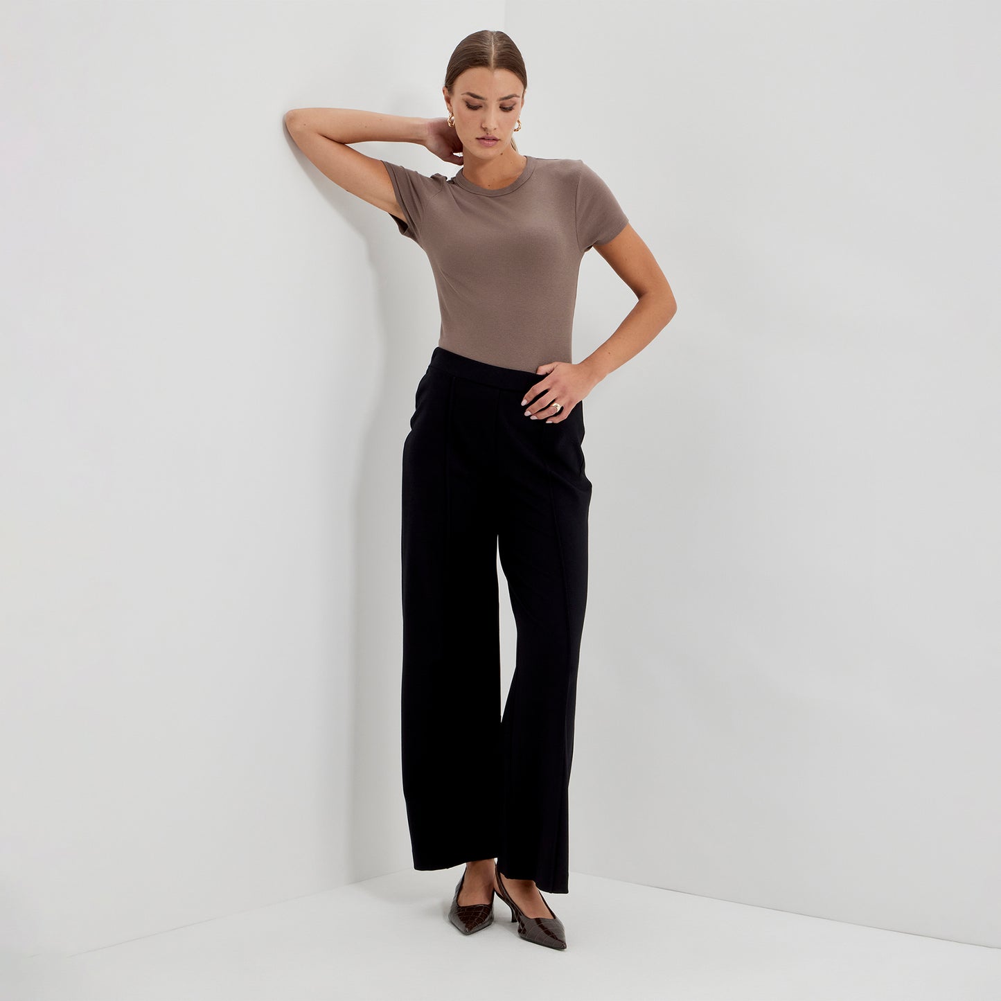 Caryl Black Ponte Jersey Wide Leg Trouser
